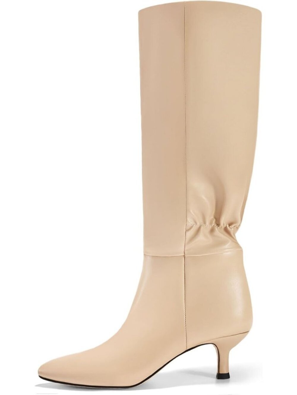 Women's Khaki Rubber Pointed Toe Pull On Winter Elegant Knee High Heeled Boots